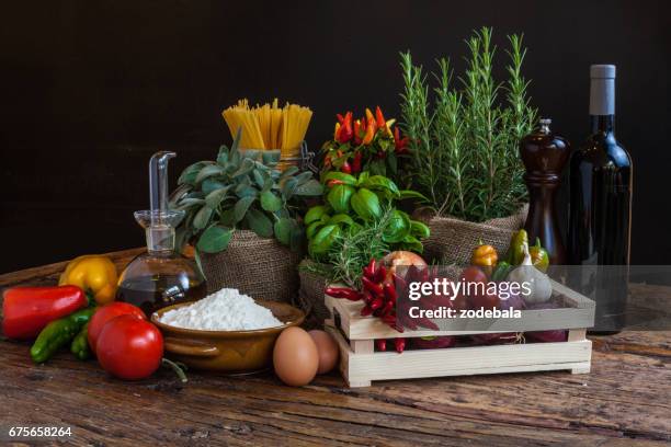 mediterranean cuisine fresh ingredients - ingredient stock pictures, royalty-free photos & images