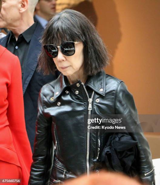 Japanese fashion designer Rei Kawakubo arrives at the Metropolitan Museum of Art in New York on May 1 prior to the public opening of the museum's...