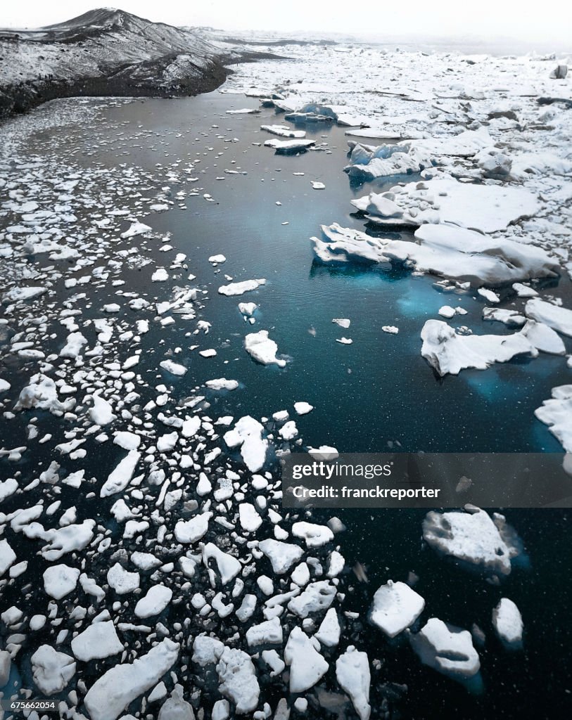 Aerial view of an icerberg lake