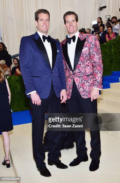 Cameron Winklevoss and Tyler Winklevoss arrives at "Rei Kawakubo/Comme des Garcons: Art Of The In-Between" Costume Institute Gala at The Metropolitan...