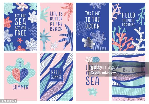 set of summer holidays quotes - sea stock illustrations