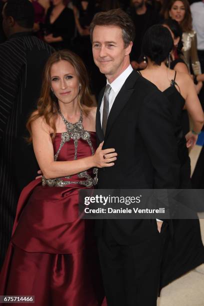 Shauna Robertson and Edward Norton attends "Rei Kawakubo/Comme des Garcons: Art Of The In-Between" Costume Institute Gala - Arrivals at Metropolitan...