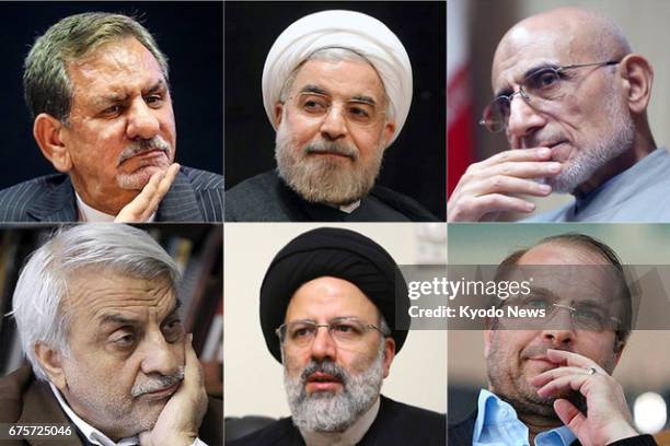 Combined photo shows the six candidates for the Iranian presidential election on May 19, 2017 - Eshaq Jahangiri, Hassan Rouhani, Seyed Mostafa...