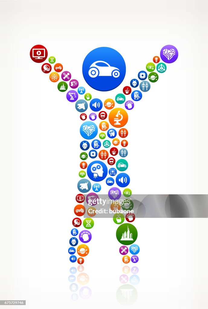 Stick Figure Inventions Happy Male Stick Figure Future And Futuristic Technology Vector Button ...