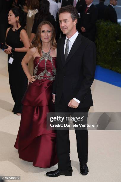 Shauna Robertson and Edward Norton attends "Rei Kawakubo/Comme des Garcons: Art Of The In-Between" Costume Institute Gala - Arrivals at Metropolitan...