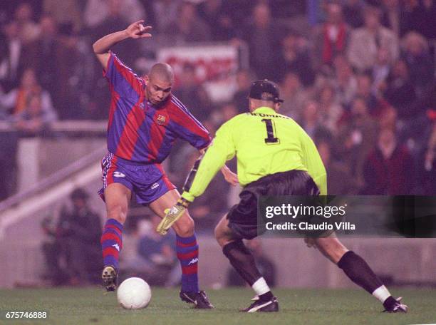 March 6 1997. Ronaldo of Barcelona in action during the Cup Winners Cup between Barcelona and AIK Solna played at Nou Camp in Barcelona, Spain.