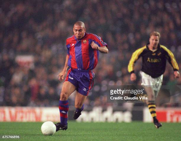 March 6 1997. Ronaldo of Barcelona in action during the Cup Winners Cup between Barcelona and AIK Solna played at Nou Camp in Barcelona, Spain.