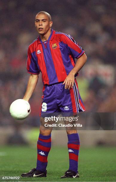 March 6 1997. Ronaldo of Barcelona in action during the Cup Winners Cup between Barcelona and AIK Solna played at Nou Camp in Barcelona, Spain.