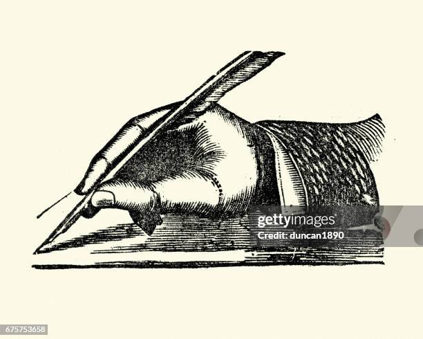 victorian hand writing with a feather quill - quill pen stock illustrations