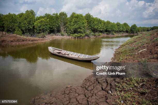 Landscape of a briny water cananl on April 29, 2017 in Bao Thuan Village, Ba Tri District, Ben Tre Province, Vietnam. The Mekong River Delta is...