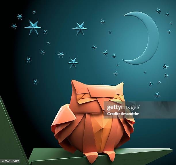 origami owl by night - animaux origami photos et images de collection