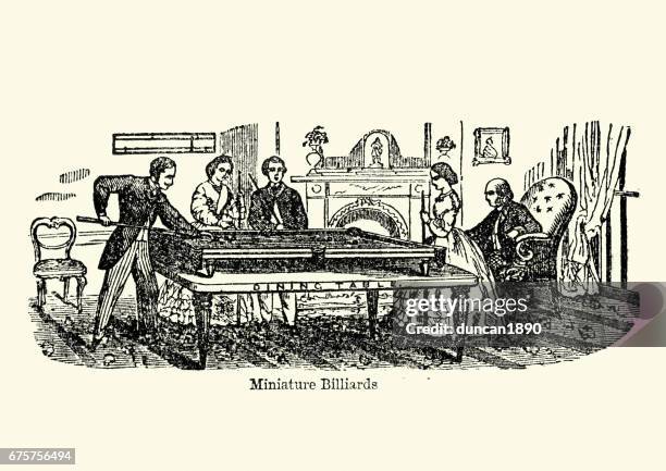 victorians playing billiards, c. 1870 - snooker stock illustrations