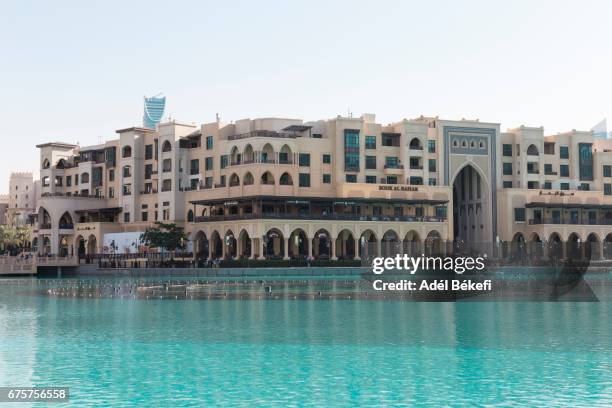 souk al bahar, dubai - burj khalifa detail stock pictures, royalty-free photos & images