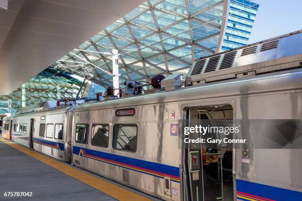 train at denver airport station - denver international airport stock-fotos und bilder