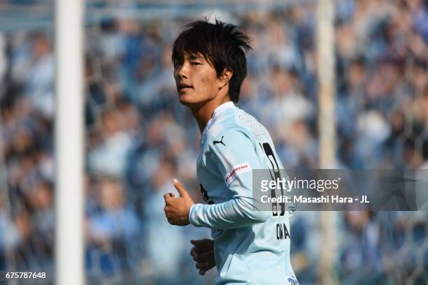 Koki Ogawa of Jubilo Iwata in action during the J.League J1 match between Jubilo Iwata and Consadole Sapporo at Yamaha Stadium on April 30, 2017 in...