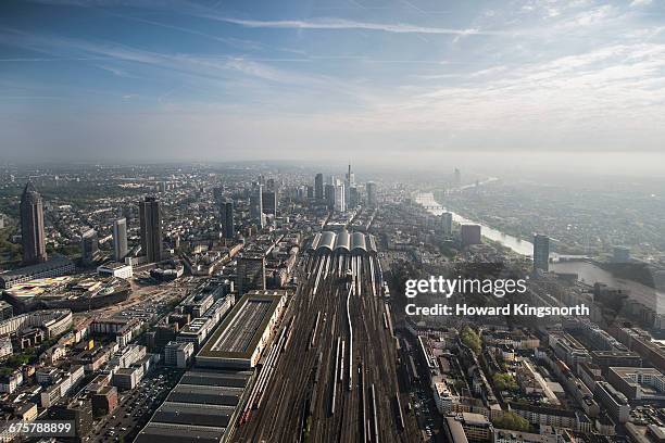 aerial shots of frankfurt, germany - hessen stock-fotos und bilder