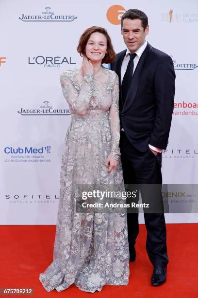 Valerie Pachner and Tobias Oertel attend the Lola - German Film Award red carpet at Messe Berlin on April 28, 2017 in Berlin, Germany.