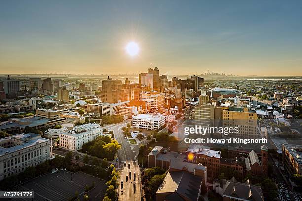 aerial view of newark, new jersey - new jersey photos et images de collection