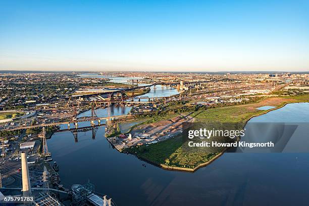 aerial of newark waterways - newark new jersey stockfoto's en -beelden