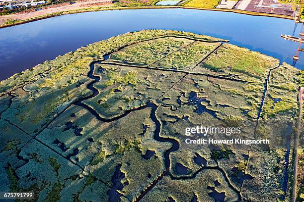 aerial of marshland, newark, new jersey - newark - new jersey imagens e fotografias de stock