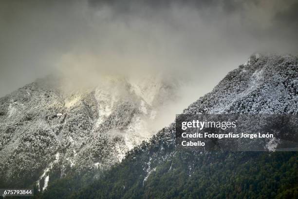 winter landscape in the mountains surrounding lake todos los santos - destinos turísticos stock pictures, royalty-free photos & images