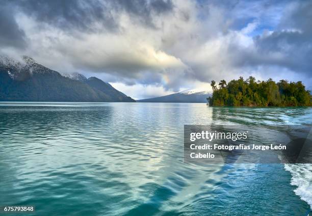 lake todos los santos surrounding winter view during the andean lake crossing - todos santos stockfoto's en -beelden