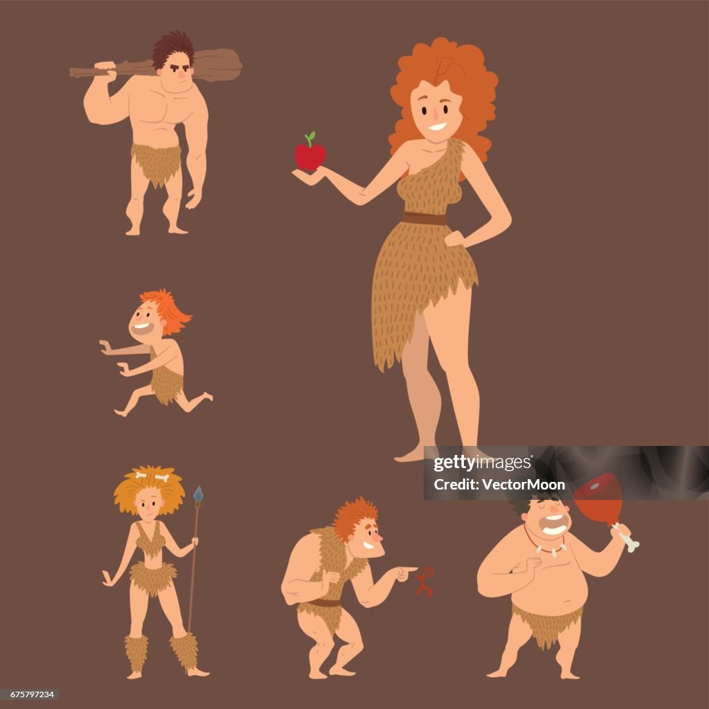 Caveman Primitive Stone Age Cartoon Neanderthal People Character Evolution  Vector Illustration High-Res Vector Graphic - Getty Images