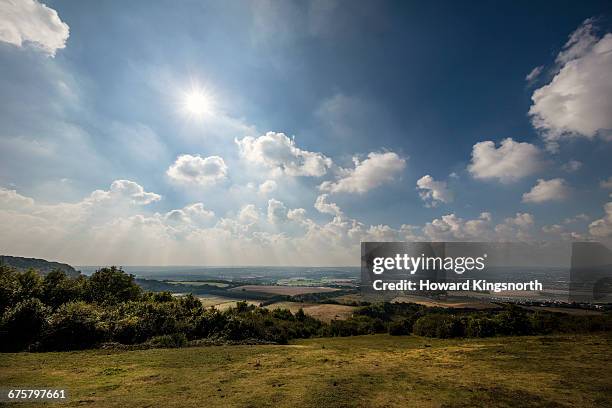 blue bell hill and the north downs - sunny sky landscape stock pictures, royalty-free photos & images