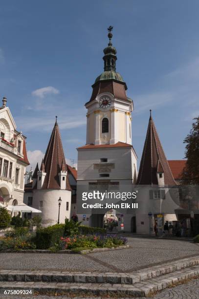 town gate in krems an der donau stein - krems austria stock pictures, royalty-free photos & images