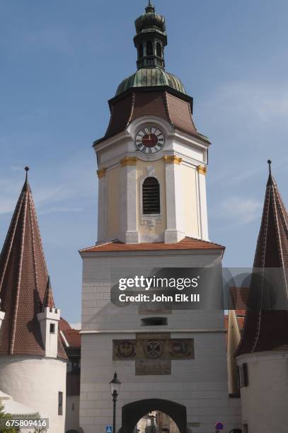 town gate in krems an der donau stein - krems austria stock pictures, royalty-free photos & images