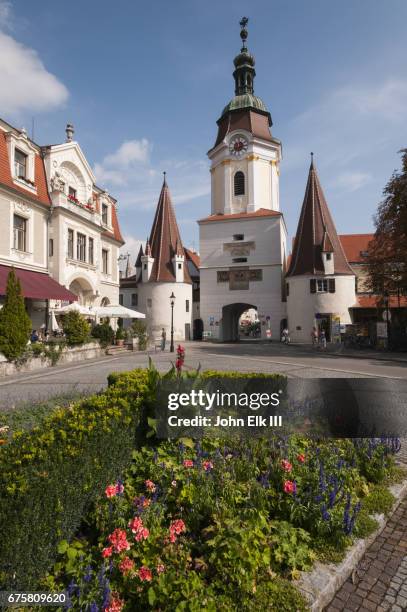 town gate in krems an der donau stein - krems austria stock pictures, royalty-free photos & images