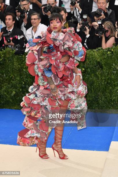 Rihanna attends the 'Rei Kawakubo / Comme des Garcons: Art Of The In-Between' Costume Institute Gala 2017 at Metropolitan Museum of Art in New York,...