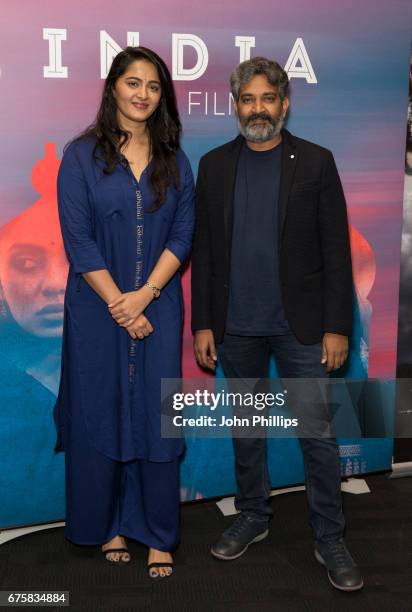 Anushka Shetty and SS Rajamouli attend a photocall for the upcoming release of Baahubali 2 at BFI Southbank on May 2, 2017 in London, England.