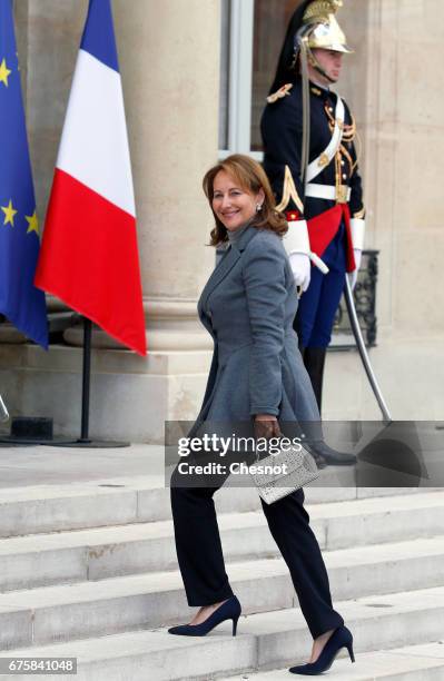 French Minister of Ecology, Sustainable Development and Energy Segolene Royal arrives for a lunch with French president Francois Hollande and...