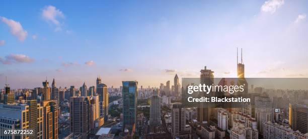 the sunrise shines the jinan cbd in shanghai - jinan city stock-fotos und bilder