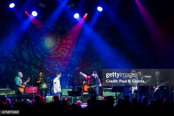 Tinsley Ellis, Duane Trucks, T.Hardy Morris, Kevn Kinney, Todd Snider, Dave Schools and Peter Buck perform on stage during Hampton 70 at The Fox...