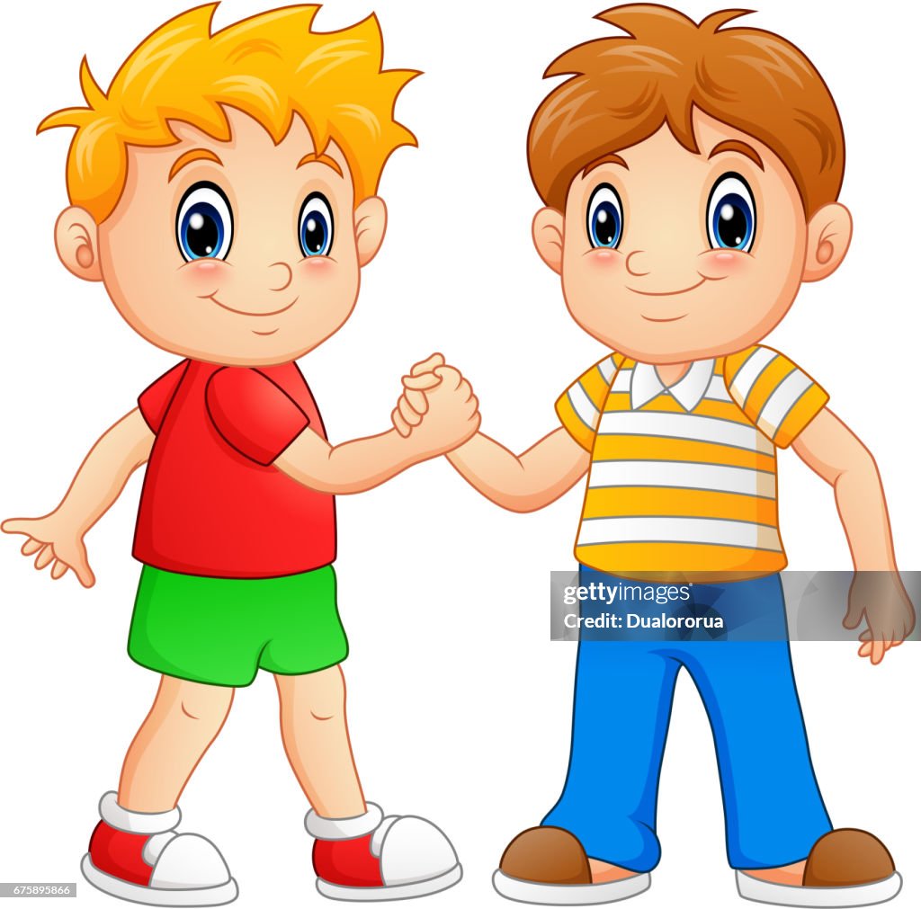 Cartoon Little Boys Shaking Hands High-Res Vector Graphic - Getty Images