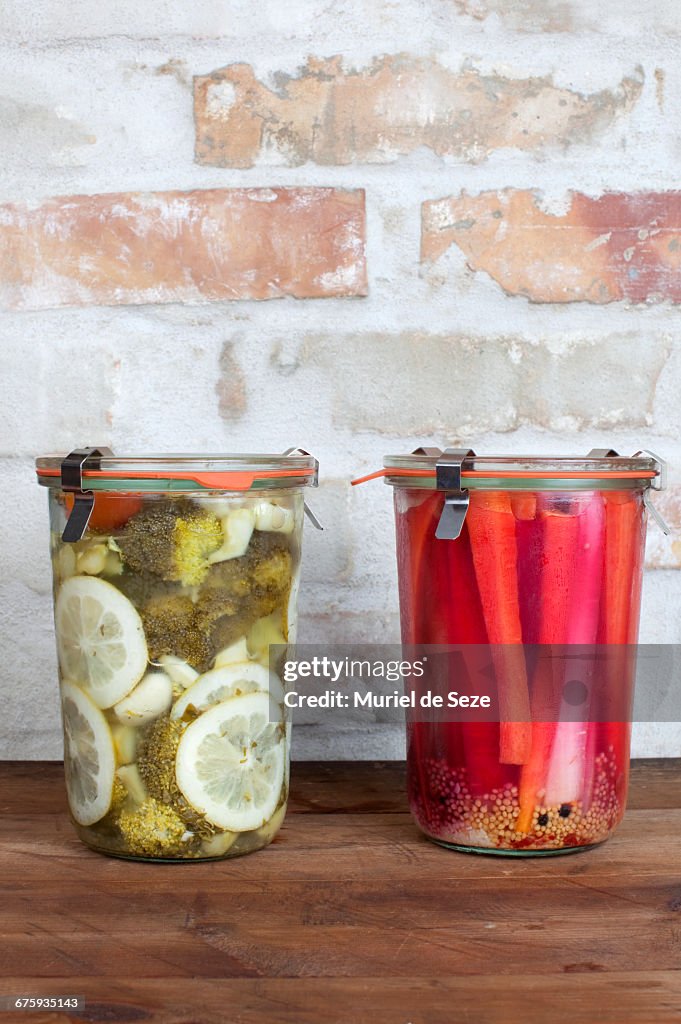 Fermented vegetables in glass jars