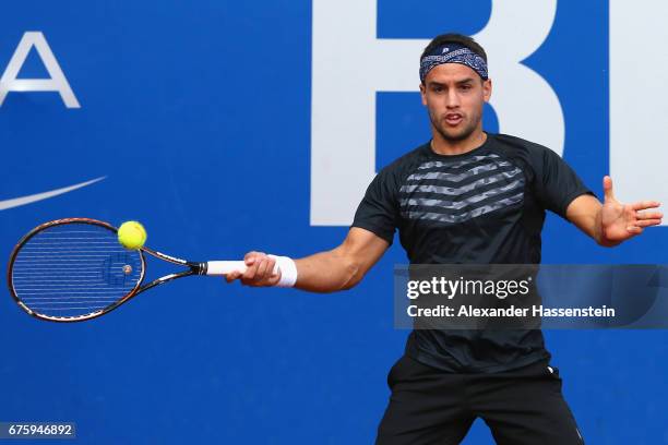 Nicolas Kicker of Argentina plays the ball against Martin Klizan of Slovakia during their first round match of the 102. BMW Open by FWU at Iphitos...