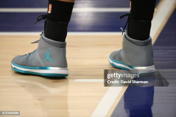 The shoes of Maya Moore of the Minnesota Lynx during training camp on April 30, 2017 at the Minnesota Timberwolves and Lynx Courts at Mayo Clinic...