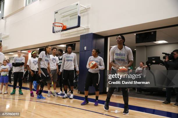 Sylvia Fowles of the Minnesota Lynx shoots the ball during training camp on April 30, 2017 at the Minnesota Timberwolves and Lynx Courts at Mayo...