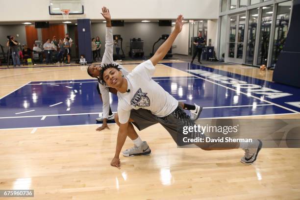 Kids participate during training camp on April 30, 2017 at the Minnesota Timberwolves and Lynx Courts at Mayo Clinic Square in Minneapolis,...