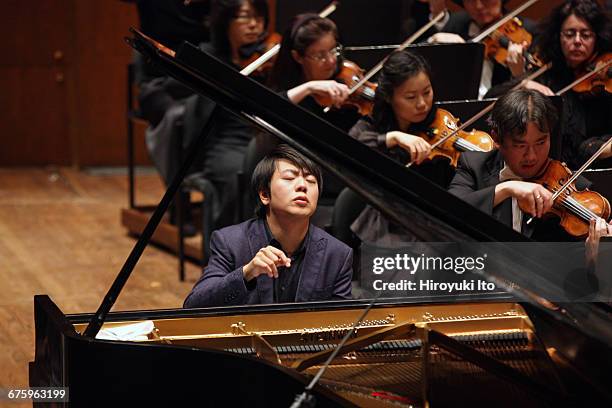 New York Philharmonic performing at David Geffen Hall on Friday night, October 7, 2016. This image: Lang Lang performing Beethoven's "Piano Concerto...