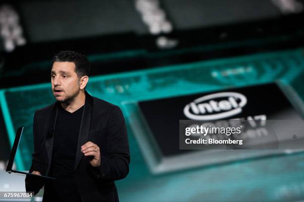 Panos Panay, corporate vice president of Microsoft Corp. Surface, unveils the new Surface laptop computer with Intel CORE i7 processor during the...