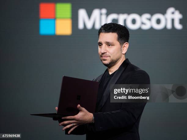 Panos Panay, corporate vice president of Microsoft Corp. Surface, unveils the new Surface laptop computer with Intel CORE i7 processor during the...