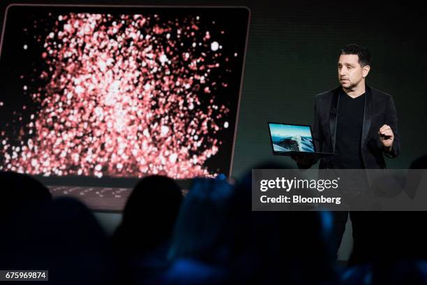 Panos Panay, corporate vice president of Microsoft Corp. Surface, unveils the new Surface laptop computer with Intel CORE i7 processor during the...