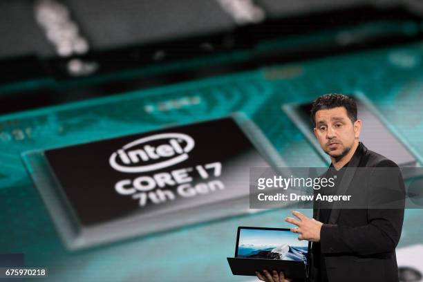Panos Panay, vice president of Microsoft Surface Computing, speaks about the new Microsoft Surface Laptop during a Microsoft launch event, May 2,...