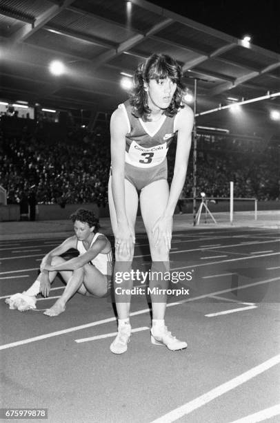 British athlete Kathy Smallwood exhausted after winning the Women's 400 metres race at the Coca Cola Athletics meeting at Crystal Palace. 17th...