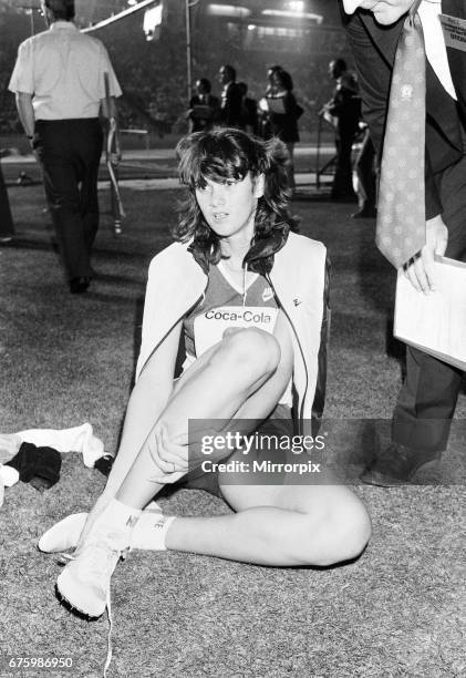 British athlete Kathy Smallwood exhausted after winning the Women's 400 metres race at the Coca Cola Athletics meeting at Crystal Palace. 17th...