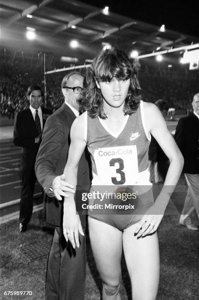 British athlete Kathy Smallwood exhausted after winning the Women's 400 metres race at the Coca Cola Athletics meeting at Crystal Palace. 17th...